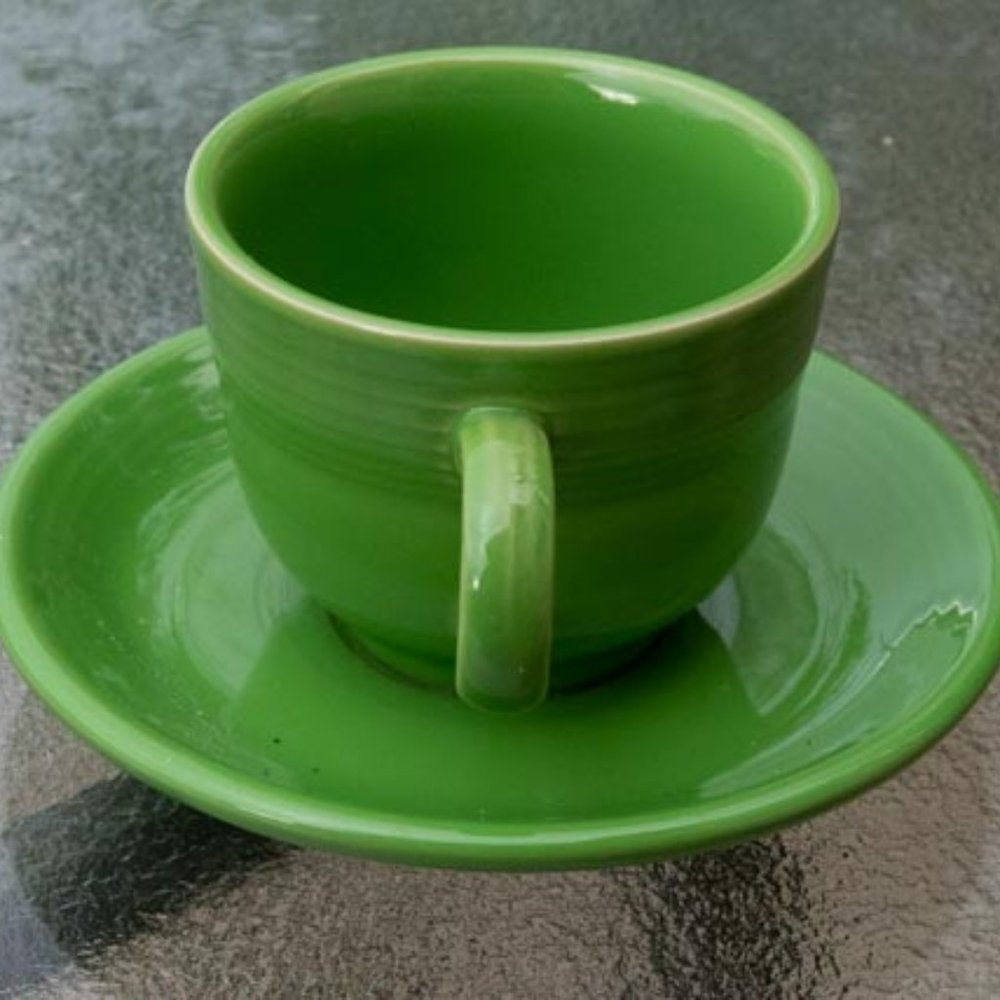Fiestaware Ceramic Shamrock Color Flat Cup and Saucer Set (Intro 2003)
